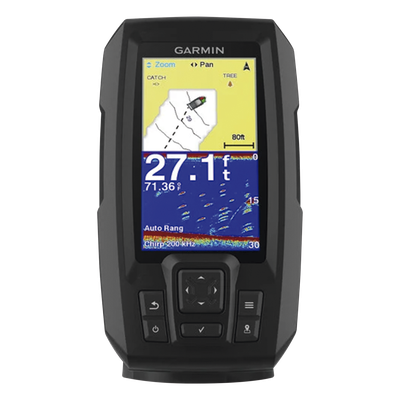Fishfinder STRIKER™ Plus 4 con GPS Integrado / Pantalla QSVGA 272 x 480 píxeles / Frecuencias 50-200 kHz / Potencia 200 W RMS / Tecnología de Ganancia Automática / Sensor de Temperatura / Resistenc