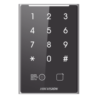 Lector de Tarjetas PROX EM y de Códigos QR / Teclado para Contraseña / Compatible con Controladores DSK2600 Series Hikvision / Comunicación RS485 y WIEGAND / IP65