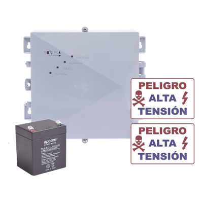 KIT de Energizador de 12,000Volts-1JOULES/2500 mts lineales de proteccion/Activado por Atenuación de voltaje,Corte de línea o Aterrizamiento de la línea/Integración a panel de Alarma.