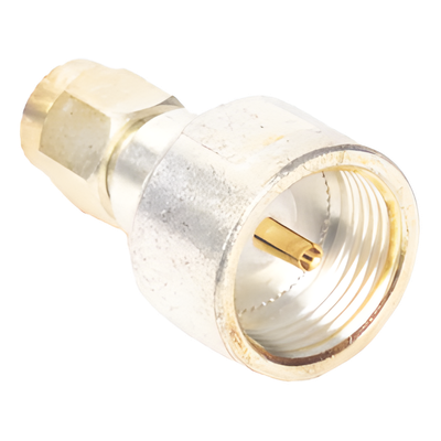 Adaptador UNIDAPT Hembra a SMA Macho, Plata / Oro / Teflón.