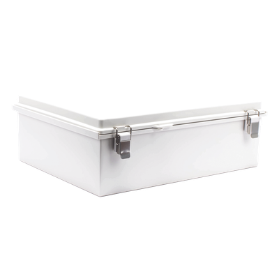 Gabinete de Plástico ABS, Uso en Intemperie IP66 (350 x 460 x 160 mm) Cierre por Broche Inoxidable y Permite Cerrado con Candado y Llave (Perno 5mm) No Incluido