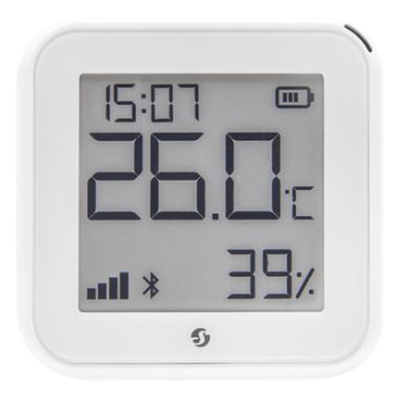 Pantalla Sensor de temperatura y humedad, inteligente e inalámbrico, integrable a la App de Shelly.