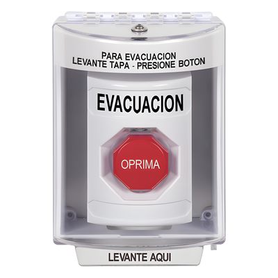 Botón de Evacuación, Cubierta de Policarbonato Súper Resistente de Superficie con Espaciador, Restablecimiento con Llave, Con Bocina de Advertencia