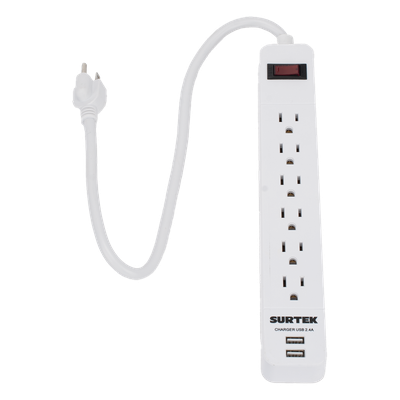 Multicontacto con 6 contactos aterrizados y 2 puertos usb.
