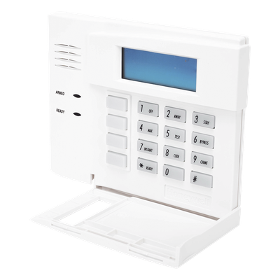 Teclado de alarma con pantalla LCD de palabras fijas en inglés, teclas retroiluminadas y 4 botones de función, para paneles serie VISTA