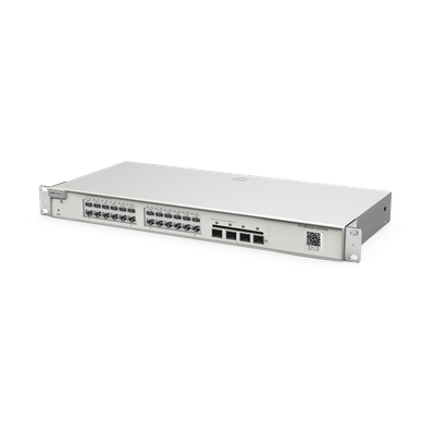 Switch Administrable Capa 2+ Plus, con 24 puertos Gigabit, 4 puertos SFP+ para fibra 10Gb, gestión gratuita desde la nube.