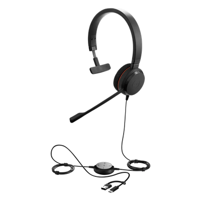 Jabra Evolve 20 Mono con Conexión USB C/A, Micrófono con Cancelación de Ruido de Ultima Generación, Configuración Plug and Play (4993-829-269)