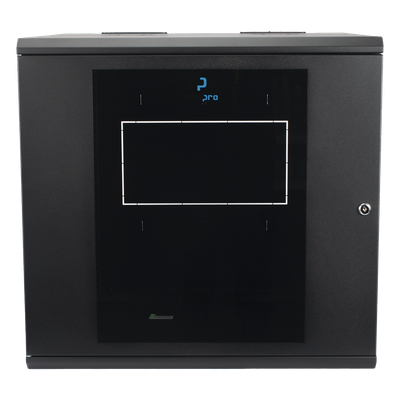 Gabinete Abatible de Pared (Con Marco Trasero) con Rack 19\" de 12 Unidades. Ventana de Cristal Templado.