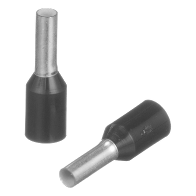 Ferrule Aislado Para Cables 16 AWG, PIN de 6 mm de Longitud, Mango Color Negro, Paquete de 500 Piezas.