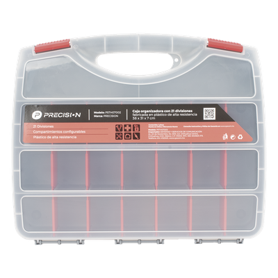Caja Organizadora con 21 Divisiones Fabricada en Plástico de Alta Resistencia de 38x31x7 cm.