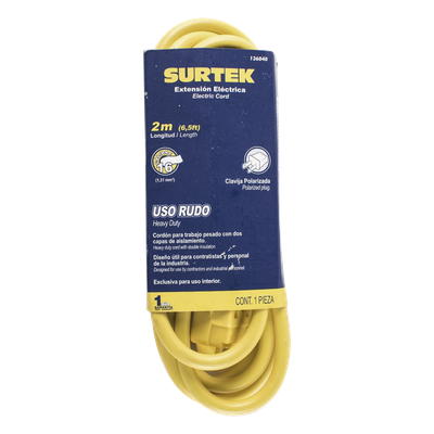 Extensión Eléctrica de Uso Rudo 2 metros / 127 V CA 10 A Máximo / Color Amarillo.