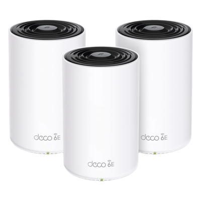 Kit 3 Routers Inalámbricos MESH Interior para Hogar / Doble Banda Wi-Fi 6E AX5400 Mbps / 3 Puerto Gigabit WAN/LAN / 4 Antenas Internas / Administración Mediante la App Deco (iOS, Android) / Protecc