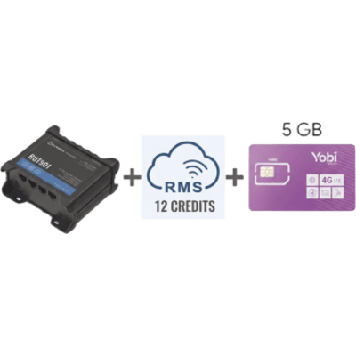 Router Teltonika LTE/4G RUT901 + 12 creditos RMS + SIM de YOBI de 5GB por Mes durante un año de servicio (solo datos)