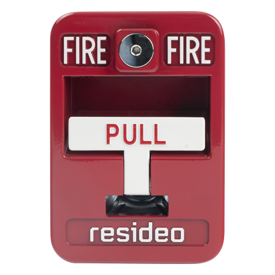 Estación manual de jalón contra incendio de acción simple, reset con llave Allen, cumple ADA, carcasa de aluminio fundido