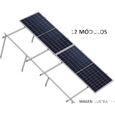 Sistema de Montaje Solar / 8 Módulos 645W / 5.16 kWp / Configuración 2x4 / Losa Plana / Resistencia Viento 170 km/h / Rieles N-S 4.72 m (15.5 ft) / Inclinación 22°
