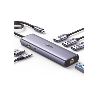 HUB USB-C (Docking Revodok) 6 en 1 | 3 Puertos USB-A 3.0 (5 Gbps) | USB-C PD 100W | HDMI 4K@30Hz | Entrada 1 RJ45 (Gigabit Ethernet) | Chip de Última Generación | Potente Disipación de Calor |  Caj