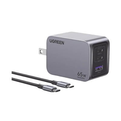 Cargador de 65W serie Nexode Pro | 3 Puertos de Carga Rápida | 2 USB-C | 1 USB-A | Tecnología GaNInfinity | PD3.1 de 65W / QC4.0 | Tecnología de Protección Térmica | Optimiza la Carga | Caja de Alu