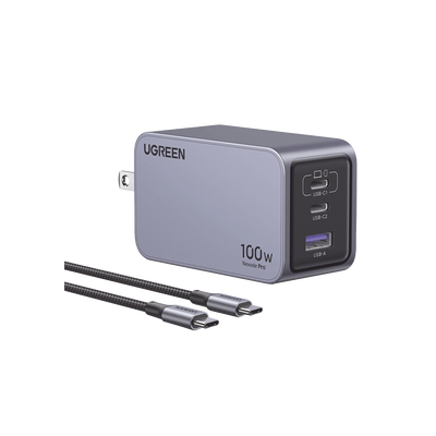 Cargador de 100W serie Nexode Pro | 3 Puertos de Carga Rápida | 2 USB-C | 1 USB-A | Tecnología GaNInfinity | PD3.1 de 100W / QC4.0 | Tecnología de Protección Térmica | Optimiza la Carga | Caja de A