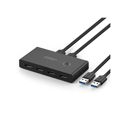 Conmutador USB para Compartir 4 Puertos USB 3.0 a 2 PC Ìs | Cambio Mediante Botón | Incluye Dos Cables USB de 1.5 m | ABS | Permite que 2 Usuarios Compartan 4 Dispositivos Periféricos USB3.0, como