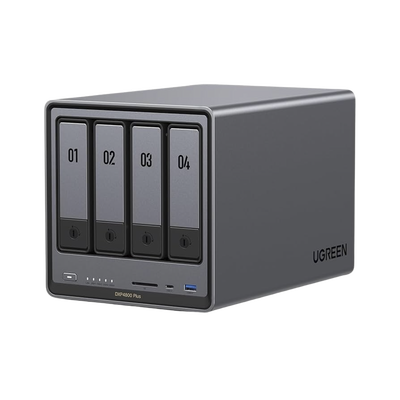 NAS UGREEN NASync DXP4800 Plus / Procesador Intel Pentium Gold 8505 5 Núcleos / 4 Bahías SATA + 2 M.2 NVMe PCIe 4.0 / 8GB DDR5 Expandible a 64GB / 10GbE + 2.5GbE / USB 3.2 Gen 2 Tipo C / HDMI 4K /
