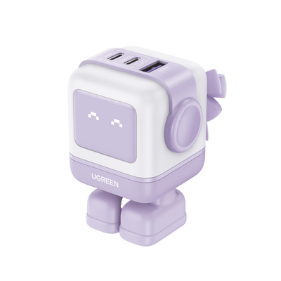 Cargador RobotGaN de 65W Serie UNO | 3 Puertos de Carga Rápida | 2 USB-C | 1 USB-A | PD 3.0 | QC 4.0 | Carga Inteligente | Tecnología GaN II | Zapato Magnético Extraíble | Carcasa Ignífuga | Pantal