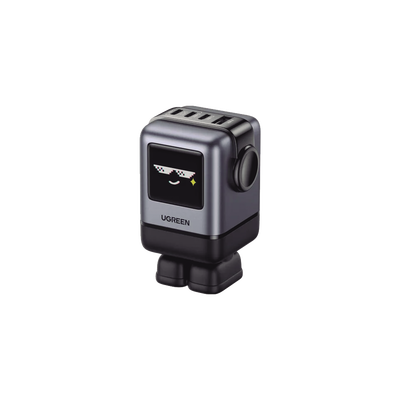 Cargador RobotGaN de 100W Serie UNO | 4 Puertos de Carga Rápida | 3 USB-C | 1 USB-A | PD 3.0 | QC 4.0 | Carga Inteligente | Tecnología GaN II | Zapato Magnético Extraíble | Carcasa Ignífuga | Panta