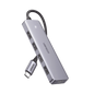 HUB USB-C 3.0 4 EN 1 | 4 Puertos USB-A (5Gbps) | Carcasa ABS + PC | Soporta OTG | Luz Indicadora LED | Compatible con iPhone 15 Pro MAX) | Interfaz Niquelada | Color Gris Metalizado | Cable de 15cm