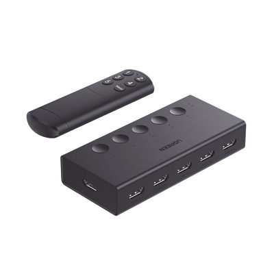 Conmutador HDMI 5X1 | 4K@60Hz | HDMI 2.0, 1.4 | HDCP 2.2, 1.4 | VRR | Dynamic HDR | 3D | CEC | EDID | IR 10 Metros (32.81 Pies) | 18Gbps | Cambio Manual y por Control Remoto | Incluye Cable de Alim