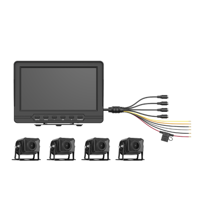 Sistema de Monitoreo Vehicular / 4 Cámaras 1080p / Pantalla LCD 7\" / IP68 / Grabación Automática / Micro SD 512 GB / Cambio a Reversa