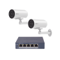 Kit de cámaras PoE Para Uso en Exterior / PoE Estandar Af / 2 piezas CS-H5/3MP/ 1 Pieza de Switch DS-3E1505P-EI/M / Vision Nocturna a Color / IP67 / Audio Bidireccional / Luz y Sirena / 4 Puertos 1