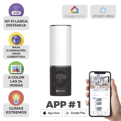 Cámara IP 4 Megapíxel / Wi-Fi / Lampara Integrada / Audio de dos vías / Imágen Nocturna a Color / Detección Humana / Audios Personalizables / Almacena en Memoria Interna / Uso Exterior con Protecci