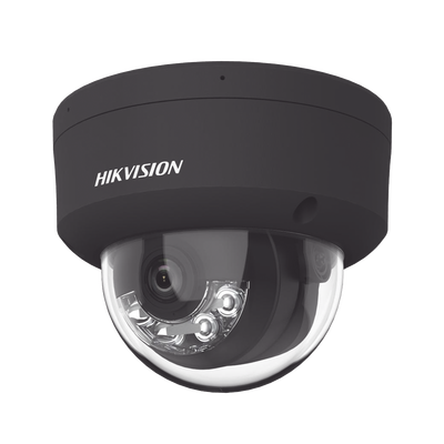 Domo IP 4 Megapixel / Color Negro / Lente 2.8 mm / Dual Light (30 mts Luz Blanca + 30 mts IR) / 2 Micrófonos Integrados / ACUSENSE / Exterior IP67 / IK10 / WDR 120 dB / PoE / ONVIF / Micro SD / Met