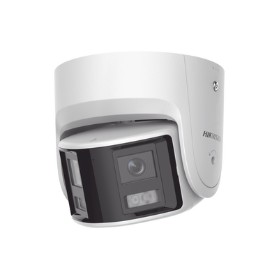 Cámara Turret IP Panorámica / 4 Megapixel / Dual Lente 2.8 mm / 180° / Color 24/7 / Luz Blanca 30 m (98.4 ft) / WDR 130 dB / IP67 / PoE
