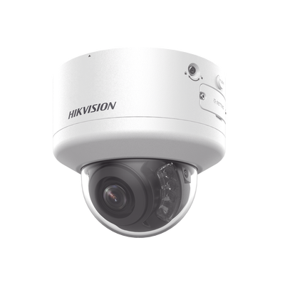 Domo IP 4 Megapixel / Lente Mot. 2.7 a 13.5 mm / Dual Light (40 mts IR + 40 mts Luz Blanca  / Exterior IP66 / IK10  / Audio y Alarma I/O / PoE+ / ONVIF / Micro SD / 4 Analíticos: AcuSense, Deteccio