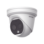 Turret IP Dual / Térmica 1.8 mm (160 x 120) / Óptico 2 mm (4 Megapixel) / Detección de Personas 53 mts / 15 mts IR / Exterior IP67 / PoE / Termométrica / Detección de Temperatura / Sirena y Luz / M