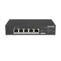 Switch PoE+ Industrial de Escritorio / Administrable / 4 Puertos 10/100 Mbps PoE+ / 1 Puerto 1000 Mbps Uplink / 1 Puertos SFP  /  Configuración Nube Hik-PartnerPro / Modo Extendido hasta 300 Metros
