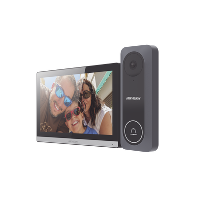 Kit de Videoportero Hibrido TurboHD con Pantalla LCD touch de 7\" Wi-Fi / Frente de Calle para Exterior de Policarbonato / 720p (1 Megapíxel )130° de Visión (Gran Angular) / Llamada a App Hik-Conne