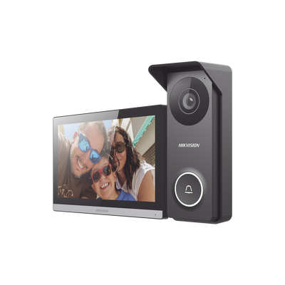 Kit de Videoportero Hibrido TurboHD con Pantalla LCD touch de 7\" Wi-Fi / Frente de Calle para Exterior Metalico / 720p (1 Megapíxel )117° de Visión (Gran Angular) / Llamada a App Hik-Connect