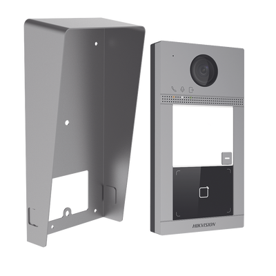 Kit Videoportero + Carcasa protectora IP 2 Megapixel / Llamada y Apertura Remota desde App Hik-Connect / PoE / Exterior IP65 + Antivandalico IK08 / 1 Departamento / Apertura con Tarjeta / Soporta 2