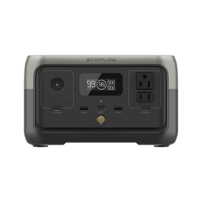 EcoFlow River 2 | Estación de Energía Portátil 256Wh Litio LFP / 2 AC 300 W (Max. 600W) / 1 USB-C 60W / 2 USB -A 12W / Cargador de Coche 8A a 12 o 24V / Conectividad WiFi y Bluetooth (App) / Carga