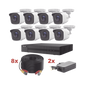 Kit TurboHD / DVR 8 Canales 1080p Lite / 8 Cámaras bala 1080p metalicas / 8 cables de 20 metros / 2 fuentes de 4 canales