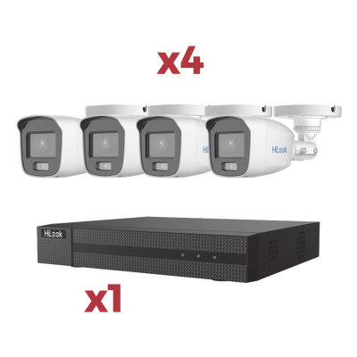 [Kit] DVR 4 Canales TurboHD + 1 Canal IP / 2 Megapixel (1080pLite) / AcuSense Lite / Audio por coaxitron / 1 Bahia de disco duro / 4 Cámaras 2 Megapixel tipo Bala / ColorVu Lite + Microfono Integra