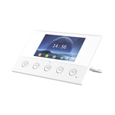Monitor IP/SIP para interior, Wi-Fi, pantalla a color de 4.3\", audio de 2 vías, PoE, 8 interfaces de entrada de alarma.