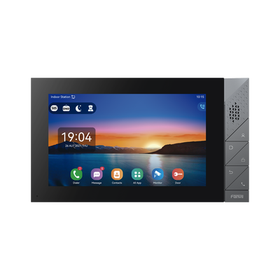 Monitor IP/SIP para interior con Android, Wi-Fi, Bluetooth, pantalla táctil de 7\", audio de 2 vías, PoE, 8 interfaces de entrada de alarma.