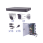 KIT TurboHD 1080p / DVR 16 Canales / 8 Cámaras Bala (exterior 2.8 mm) / 8 Cámaras Eyeball (exterior 2.8 mm) / Transceptores / Conectores / Fuente de Poder Profesional