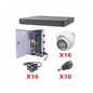 KIT TurboHD 1080p / DVR 16 Canales / 16 Cámaras Turret con Audio Integrado (Exterior 2.8 mm) / Transceptores / Conectores / Fuente de Poder Profesional
