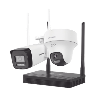 Kit IP Inalámbrico 4 Megapixel / NVS 4 Canales / 1 Cámara Bala Exterior + 1 Cámara Turret Interior con Lente 2.8 mm y Dual Light / Audio Bidireccional (Micrófono y Bocina) / Soporta Micro SD de 512