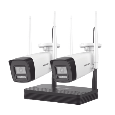 Kit IP Inalámbrico 4 Megapixel / NVS 4 Canales / 2 Cámaras Bala para Exterior con Lente 2.8 mm y Dual Light (30 mts IR + 30 mts Luz Blanca) / Audio Bidireccional (Micrófono y Bocina) / Soporta Micr