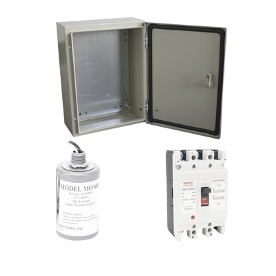 Kit de Centro de Carga Trifasico Para Corriente Alterna, Breaker de hasta 690 Vc de 63 A con Supresor de Descargas Atmosféricas.
