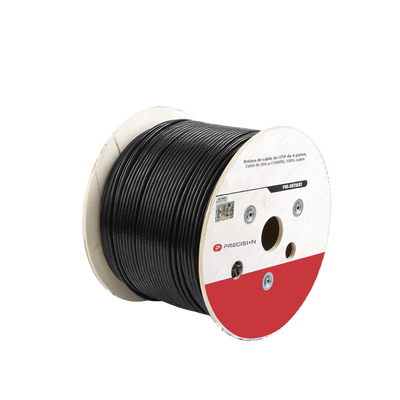 Bobina de Cable de UTP de 4 Pares Cat5e de 305 Metros (1000 Pies), 100% Cobre, LDPE Resistente a Rayos UV Relleno de Gel, Color Negro, 24 AWG, Uso en Exterior, Para Aplicaciones de Voz, Datos y Vid